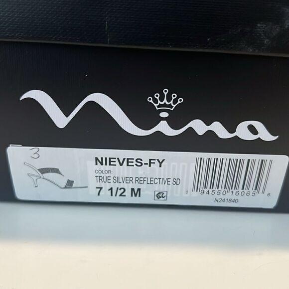 Nina Nieves True Silver Reflective Crystals Sling-back Sandals Size 7.5 NIB - Picture 11 of 11